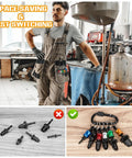 Technician with 12 Piece HVAC Swage Tool Set With Bit Holder For Copper Pipe Expansion; tool bits shown in use and organized.
