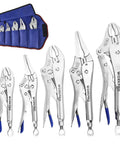 Locking Pliers Set With Curved Jaw And Long Nose, 5, 7, 10 Inch And Six Point Five And Nine Point Five Inch Sizes, CRMO Steel Construction
