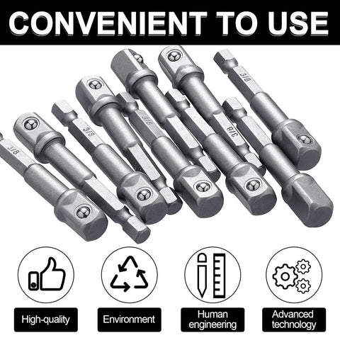 20 Piece 3/8 Inch Impact Socket Adapter Set With Square Bit Adapters For Drills And Extensions, Hex Impact Socket Bits For Automotive DIY, 1/4 Inch Hex Shank, Silver on display