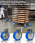 Tough As Nails Five Inch Stainless Steel Casters Smooth As Butter Polyurethane Wheels Built Like A Tank Industrial Swivel Set Anti Corrosion Rust Proof Plate shown with bakery rack.