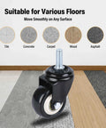 Heavy Duty Swivel Caster Set Of 4 With 2 Inch Wheels And M10 Threaded Stem For Shelving and Cart Mods on various floors.