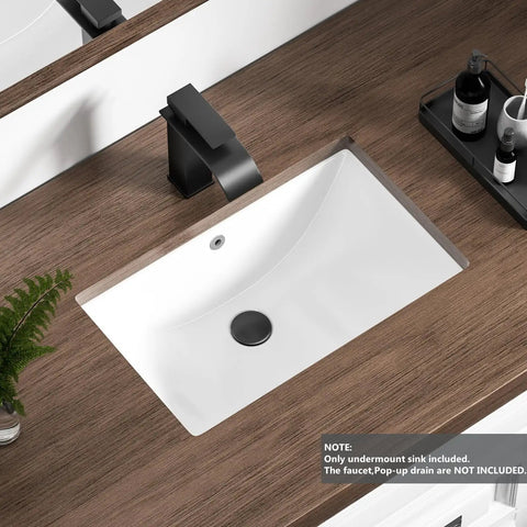 White Rectangular Undermount Bathroom Sink 18.7 By 11.9 Inches Porcelain Ceramic Vanity Basin With Overflow No Faucet Holes Sleek Modern Look For Your Bath And Powder Rooms Durable Easy Clean Construction