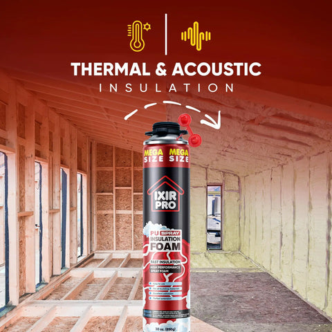 Heavy Duty Expanding Spray Foam Insulation And Air Sealant 18 Pack 30 Oz Mega Cans in a construction setting insulating walls.