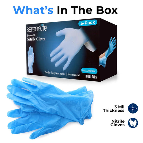 500 Count Hardcore Nitrile Vinyl Disposable Gloves Featuring A Reliable Textured Grip And Puncture Resistant Build For Effortless Kitchen Prep Auto Detailing And Serious Home Cleanup Grind, blue nitrile gloves in packaging.