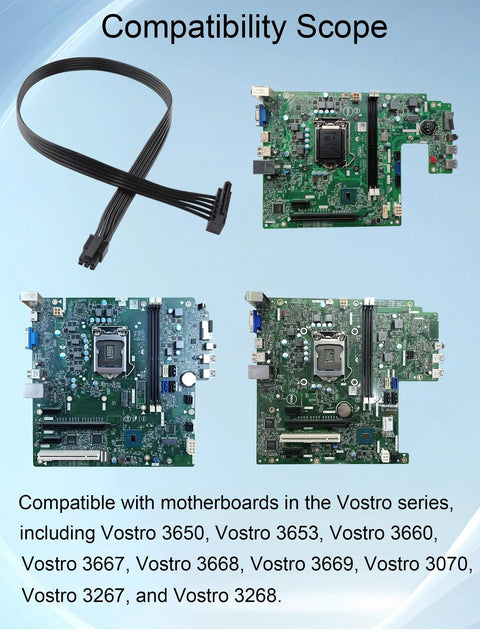 Mini ATX 6-Pin To SATA 15-Pin Power Adapter Extension Cable For HDDs SSDs And DVD CDROM Drives, 16 Inch Length, Pack Of 2, A Killer Pick For PC Builds, Gaming Rigs, And Quick Power Connector Upgrades. black flat cable with SATA and Mini ATX connectors for Dell Vostro motherboards