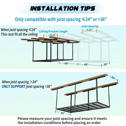 3X8 Ft Overhead Garage Storage Rack With Adjustable Drop Ceiling Hang Shelf Heavy Duty Metal Grid Holder For 600 Lbs Black Real Deal Top Shelf Storage Solution