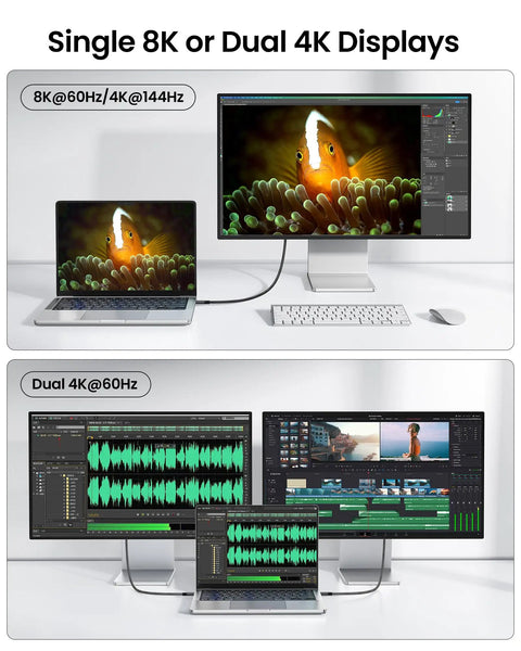 Lightning Fast USB4 Thunderbolt 4 Cable 2.6Ft USB C Data Cable 40Gbps 240W Power Delivery Plug And Play No Driver Needed High Speed Transfer For Laptops And Docks connected to laptop and dual monitors