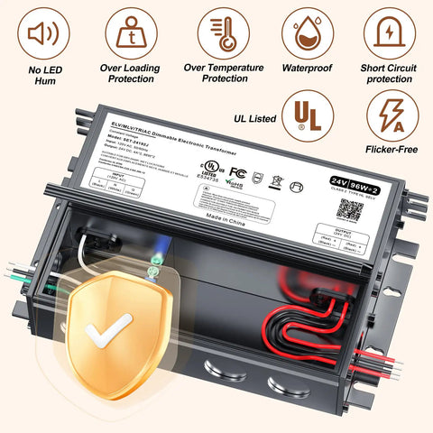 Plug And Play 24V Dimmable LED Driver Transformer For Smooth Dimming And Flicker Free Performance Compatible With Lutron Leviton Switches Ideal For 24V LED Strips Modules And Bulbs Triac ELV MLV Ready, metal enclosure