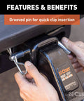 Beefy Heavy Duty Trailer Hitch Pin and Clip with Grooved Head, Five Eighths Inch Diameter, being installed in hitch receiver