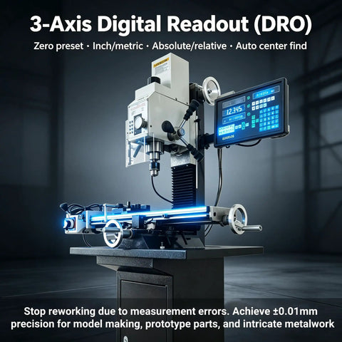3-Axis Digital Readout on Badass 1300W Brushless Milling And Drilling Machine With R8 Taper Power Feed For Metal Wood DIY Workbench