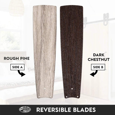Madrona 52 Inch Bronze Ceiling Fan blade finishes in Rough Pine and Dark Chestnut. Reversible design for versatile décor.