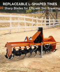 Workhorse 53 Inch 3 Point Rotary Tiller Attachment for Cat 1 Tractors with PTO Drive 540 RPM gearbox and L-shaped tines