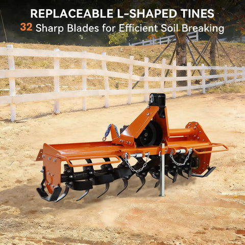 Workhorse 53 Inch 3 Point Rotary Tiller Attachment for Cat 1 Tractors with PTO Drive 540 RPM gearbox and L-shaped tines