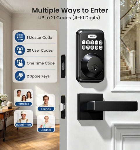 Heavy Duty Keyless Entry Deadbolt Lock Paired With Smooth Lever Handle Set In Matte Black Touchscreen Security Keypad For Front Door Bulletproof No Sweat Install