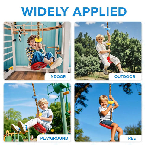 Kids enjoying Climbing Rope Tree Swing With Platforms And Seat For Kids Kid-Friendly Outdoor Playground Accessories in various settings.