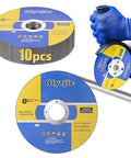 Olyrjie 10-pack 4-1/2 in ultra-thin cut-off wheels for angle grinders, metal cutting discs, blue-yellow packaging