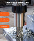 Installed annular cutter in a magnetic drill cutting into metal, generating spiral chips.