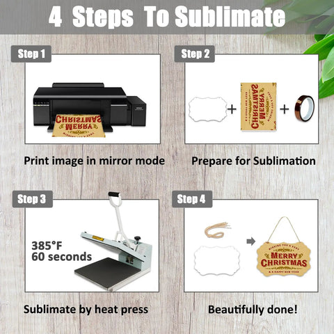 4 steps sublimation guide using 6 Pack 8 Inch Sublimation Door Hangers With Double Sided Aluminum Blanks For Heat Press DIY Craft