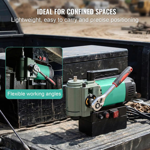 Heavy Duty 1450W Magnetic Drill Press With 1.4 Inch Max Drilling Diameter And 650RPM Speed showing flexible angles for confined spaces.
