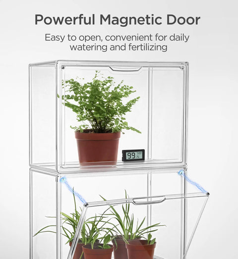 Tiny Indoor Greenhouse For Small Plants Clear Stackable Tabletop Garden House With Magnetic Waterproof Door Portable Germination Starter And Display Case Space Saving Design 14.1x8.6x10.6 Inch