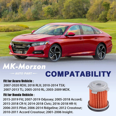 Red car alongside Acura Transmission Filter With Oil Cooler And O Rings Direct Fit For Honda Accord CR V Civic Pilot Odyssey