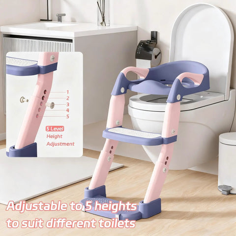 Game Changing 3-In-1 Toddler Potty Training Seat And Foldable Potty Chair With Step Stool, Adjustable Height For Little Champs, No Fuss Cleanup, Ultra Comfy Bathroom Helper Pink Purple