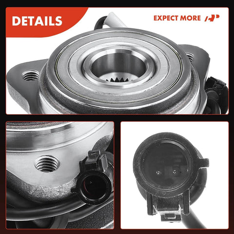 Close-up of 2 Front Wheel Bearing And Hub Assembly With ABS for Ford Explorer Ranger Mercury 1995-2009, 4WD AWD, 5 Lug