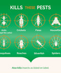 Graphic showing pests killed by Savage Insect Killer Fogger With Odor Neutralizer including ants, crickets, fleas, and spiders.
