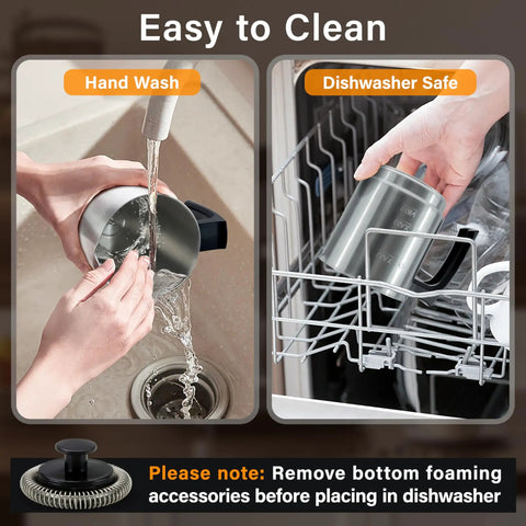4 In 1 Milk Frother And Steamer 500ml Stainless Steel Electric Foam Maker being hand washed and dishwasher safe