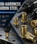 Premium Carbon Steel Rivet Nut Set With Heavy Duty Head Tool For M3 To M8 Sizes Featuring Compact Carry Case Perfect For Garage Fixes And Diy Projects That Get The Job Done Fast. Carbon steel rivet nuts and install tool on metal sheet