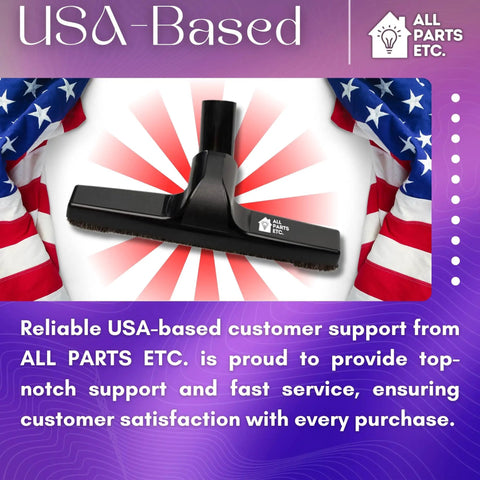 1.25 Inch Vacuum Floor Brush Attachment With 10 Inch Wide Soft Bristles And Dual Adapters For 1.375 And 1.5 Inch Hoses A Real Go To Clean Up Tool For Shop Vac Shark Hoover Eureka Dirt Devil Miele Oreck And More with USA flag background