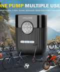 Image of Mini Electric Bike Pump On The Go With 30 Second Fast Inflate And 150 PSI High Pressure Gauge Presta And Schrader Valves.