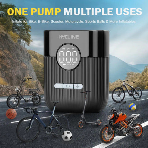 Mini Electric Bike Pump On The Go With 30 Second Fast Inflate And 150 PSI High Pressure Gauge Presta And Schrader Valves Portable Auto Stop