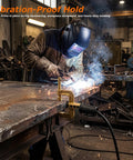 Heavy Duty C Style Welding Ground Clamp Beast in use with a welder, showcasing massive 2.3 inch jaw opening and solid brass build.