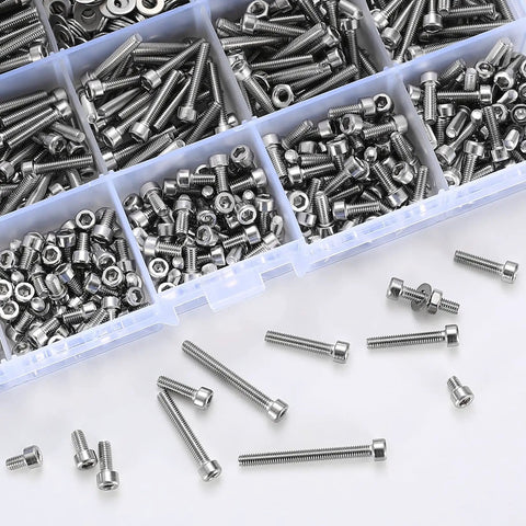 Beefy M3 Hex Socket Head Cap Screws With Nuts And Nut Assortment Kit In Stainless Steel 1110 Piece Hardware Set