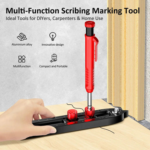 Slick Aluminum Alloy Scriber Tool With Dual Purpose Woodworking Compass And Circle Marking Gauge showing precise measurements on wood.