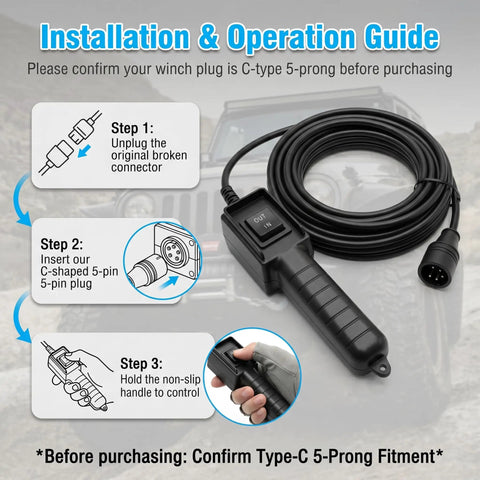 Premium 5 Pin Winch Remote Control Switch Cable For Badland Electric Winches installation guide with clear steps and durable design.