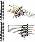 Ceiling Mounted Fishing Rod Holder Rack For Six Rods With Two Horizontal Slots Easy Install Garage Organization And Wall Storage For Reels And Gear Fits Most Rod And Reel Combos 0.12 To 0.75 Inch Diameters