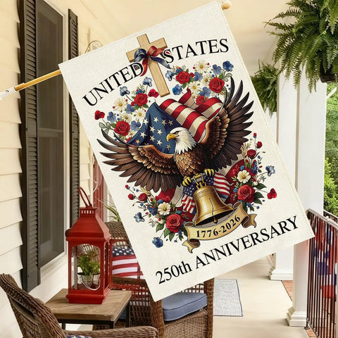 250 Years USA House Flag 28 By 40 Inch Double Sided Burlap Patriotic Flag For Porch Yard Patio Outdoor Decor 1776 2026 Commemorative Banner