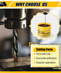 Dreyoo cutting paste for drilling metal, 8.8 oz yellow jar labeled Industrial Lubricating Agent beside a drill.