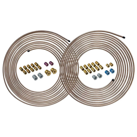 Copper Nickel Brake Line Kit Two Pack With Three Sixteenths Inch And One Quarter Inch Twenty Five Foot Tubing Coils And Fittings Rust