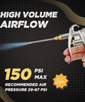 Industrial Air Blow Gun Kit With 4 Brass Adjustable Nozzles And 8 Steel Extensions One Quarter Inch NPT in action, high volume airflow