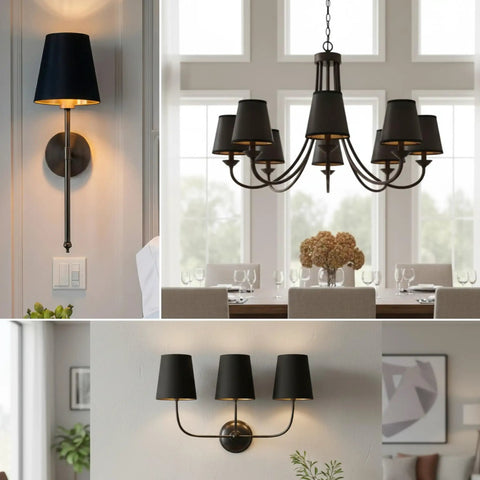 Empire Black Parchment Chandelier Shade With Gold Lining 3 x 5 x 4.25 Inch on chandelier, wall sconces.