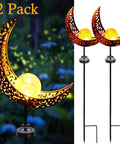 2 Pack Solar Moon Lights With Crackle Glass Globes In Antique Brass Finish On Durable Metal Stakes For Outdoor Waterproof Garden Yard Patio Decor No Wires Needed Warm White Lantern Glow For Lawn Weddings Parties