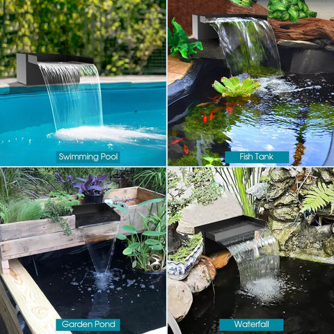 Pond Waterfall With Pump Kit 304 Stainless Steel Spillway Easy Install 40W 660GPH Pump 9.8Ft Corrugated Tubing
