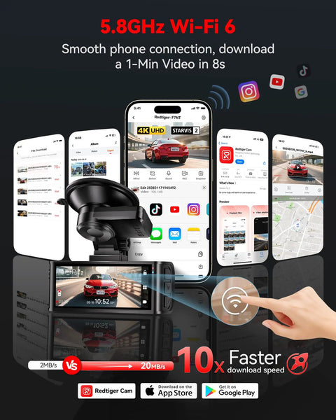 Smartphone interface of 4K Front And Rear Dash Cam With Crystal Clear Starvis 2 Sensor 170 Degree Front And 140 Degree Rear 5GHz WiFi