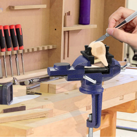 Heavy Duty Tough As Nails Three Inch Bench Vise Featuring A Rock Solid 360 Degree Rotating Base And Sure Grip Jaws for precise woodworking.