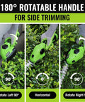 2 In 1 Cordless Grass Shear And Shrub Trimmer For Quick Hedge Shaping, showing 180° rotatable handle in three positions.