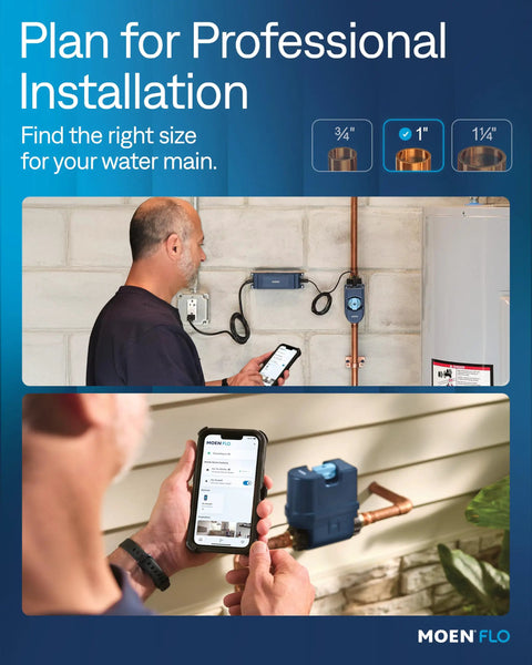 Flo Shutoff Automatic Water Leak Detector And Main Line Shutoff For One Inch Pipes, Whole Home Leak Monitoring, Around The Clock Flow Pressure And Temperature Sensing, Auto Shutoff To Stop Leaks Early installed on water main