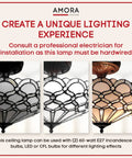 Vintage Tiffany Style Ceiling Lamp 17 Inch Wide With White Jeweled Stained Glass Chandelier Lighting For Dining Room, Antique Handcrafted Ceiling Fixture With Crystal Accents For A Warm Romantic Vibe.